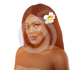 Beauty black skin woman in spa. African Ethnic female face. Young african american model with long hair