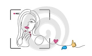 Beauty blogger, KOL . Social media influencer. Vector background, beauty blogger consept. Rec, like, thumb up, heart