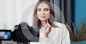 Beauty blogger recording makeup tutorial