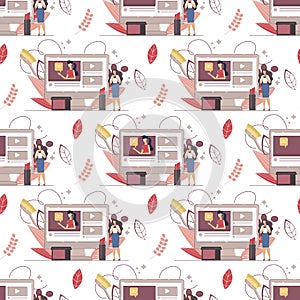 Beauty Blogger Trendy Flat Vector Seamless Pattern