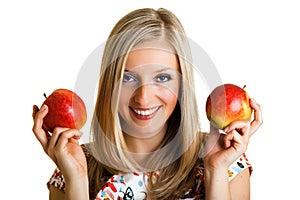 Beauty blond girl with apple