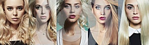 Beauty blondes collage. Different beautiful girls photo