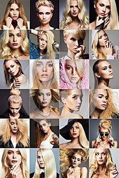 Beauty blondes collage.Faces of women