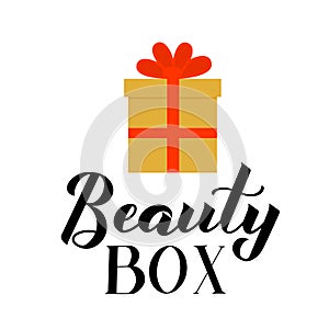 Beauty Box calligraphy hand lettering isolated on white. Logo design for beauty blogs, hair salons, cosmetic products. Vector