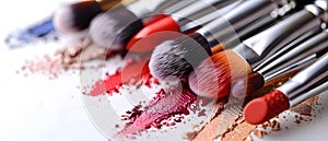 Beauty Brushes and Swatches: A Symphony of Cosmetics. Concept Makeup Inspiration, Beauty Products,