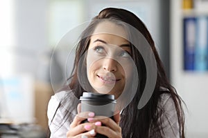 Beauty businesswoman hold black paper cup