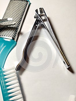 Beauty care pedicure tools, products, isolated on a white background.