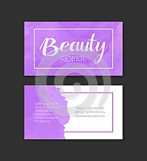 Beauty Center Business Card Template, Natural Cosmetics, Health Products, Spa Vector Illustration