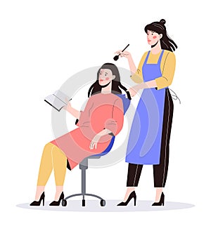 Beauty center service concept. Beauty salon visitors having diffrent procedure.