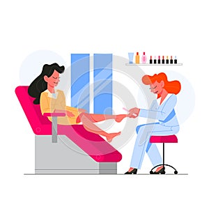 Beauty center service concept. Beauty salon visitors having diffrent procedure.