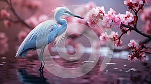 The beauty of Chinese nature depicted with pink petals and a bird.