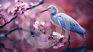 The beauty of Chinese nature depicted with pink petals and a bird.