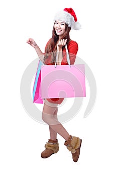 Beauty Christmas Girl Take Pink Blank Shopping Bag