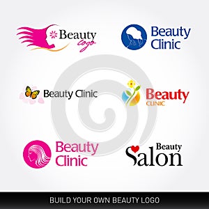 Beauty clinic logotypes. Beauty salon logotypes. Beauty logo templates. Vector illustration set. Beauty logotypes.