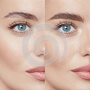 Beauty. Close Up Womanâ€™s Eyebrows Before And After Correction.