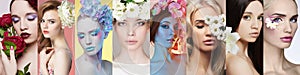 Beauty collage of beautiful women with Flowers