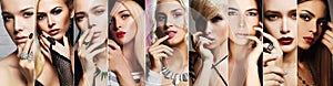 Beauty collage.Faces of women with make up