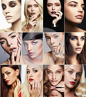 Beauty collage.Faces of women.Makeup girls