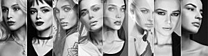 Beauty collage.Faces of women.monochrome portrait
