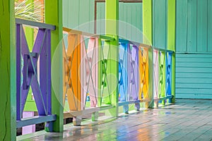 Beauty colorful of wooden fence decoration old school building