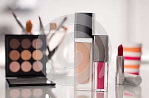 Beauty concept. Professional cosmetics for facial makeup