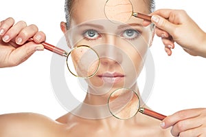 Beauty concept skin aging. anti-aging procedures, rejuvenation, lifting, tightening of facial skin