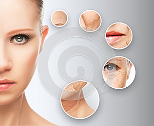 Beauty concept skin aging. anti-aging procedures, rejuvenation, lifting, tightening of facial skin photo