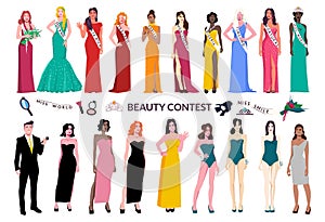 Beauty Contest Flat Icon Set