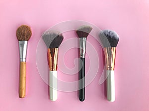 Beauty cosmetic makeup product layout. Fashion woman make up brushes. Stylish design background