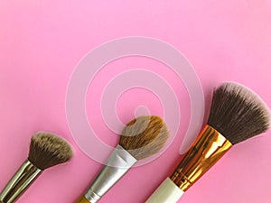 Beauty cosmetic makeup product layout. Fashion woman make up brushes. Stylish design background. Creative fashionable concept