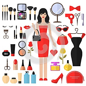 Beauty, Cosmetic and Makeup Vector flat Icons