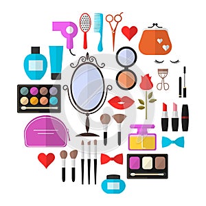 Beauty, Cosmetic and Makeup Vector flat Icons photo