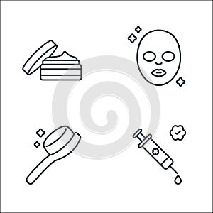 beauty cosmetics line icons. linear set. quality vector line set such as syringe, comb, face mask