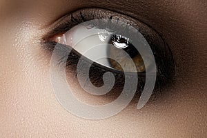 Beauty cosmetics. Macro fashion smoky eyes make-up