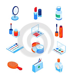 Beauty and cosmetics - modern isometric icons set