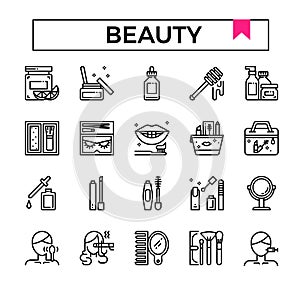 Beauty and cosmetics outline design icon set.
