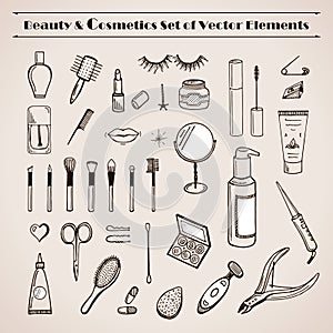 Beauty and cosmetics vector doodles icons