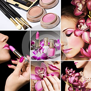 Collage de varias fotos de la moda y la industria de la belleza.
