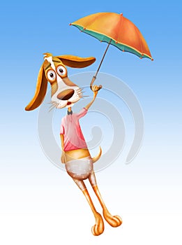 Beauty dog fly with umbrella