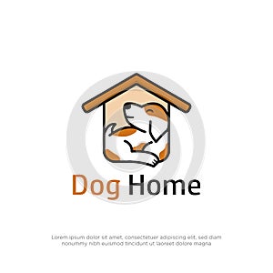 Beauty dog home logo design, puppy`s house cartoon logo inspiration