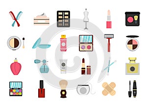 Beauty element icon set, flat style