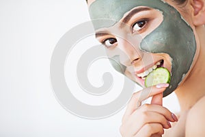 Beauty face skin care. Woman with cosmetic spa facial mask
