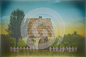 Beauty farm with little house and bike