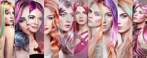 Beauty fashion collage girls with colorful dyed hair