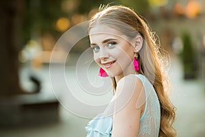 Beauty and fashion look of model. happy woman with stylish makeup and long blonde hair. summer fashion woman. Fashion is