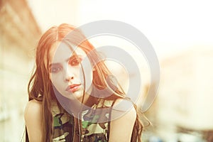 Beauty and fashion, military style, makeup and hair, youth