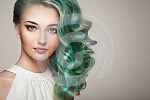 Beauty fashion model girl with colorful dyed hair