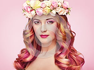 Beauty fashion model girl with colorful dyed hair