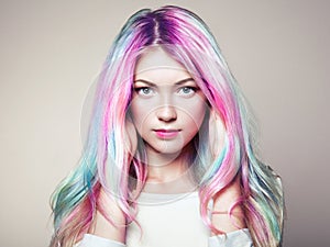 Beauty fashion model girl with colorful dyed hair