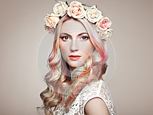 Beauty fashion model girl with colorful dyed hair